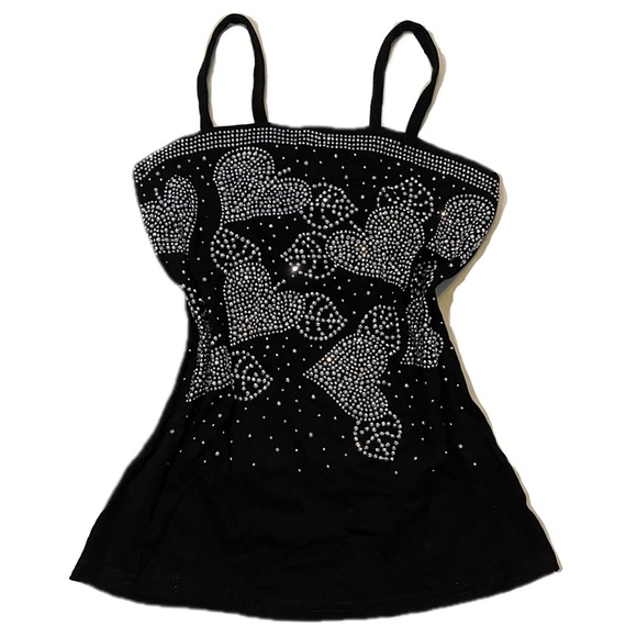 Tops - Y2K Rhinestone Hearts Black Tank Top